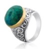 Ornamented Eilat Stone, Silver and Gold Ring