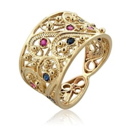14K Gold and Gemstones Filigree Ring