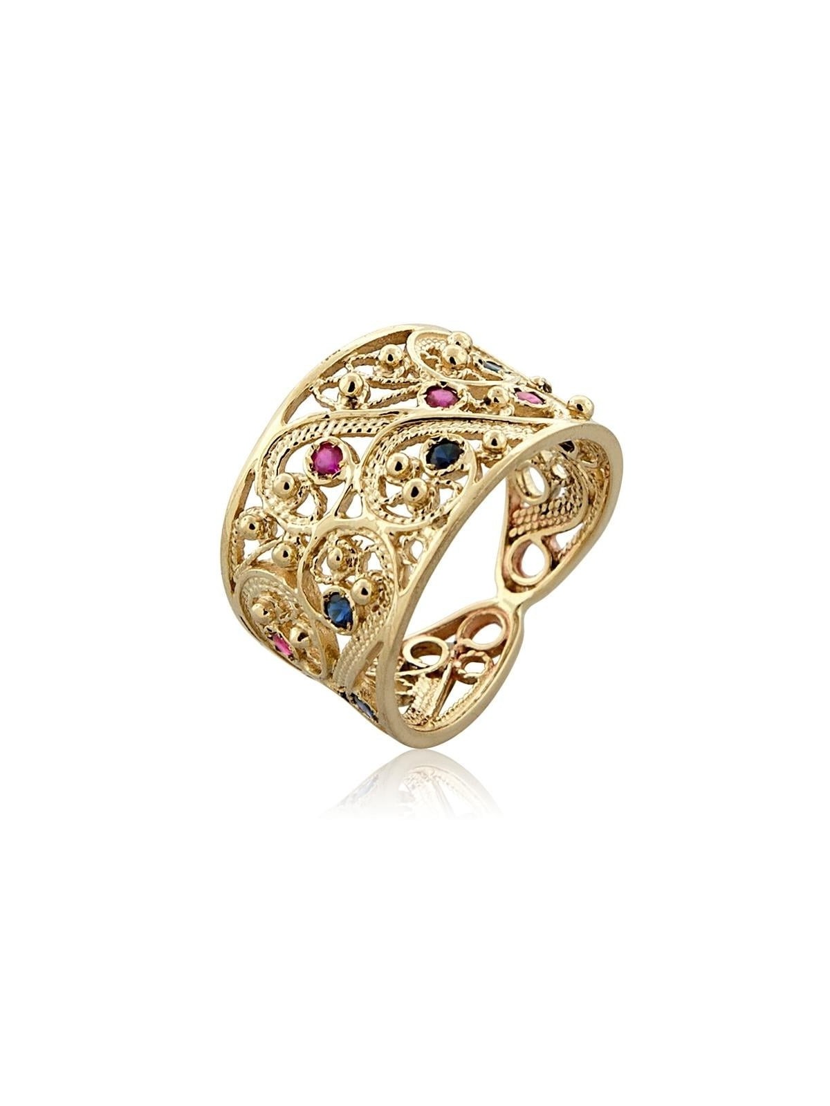 14K Gold and Gemstones Filigree Ring
