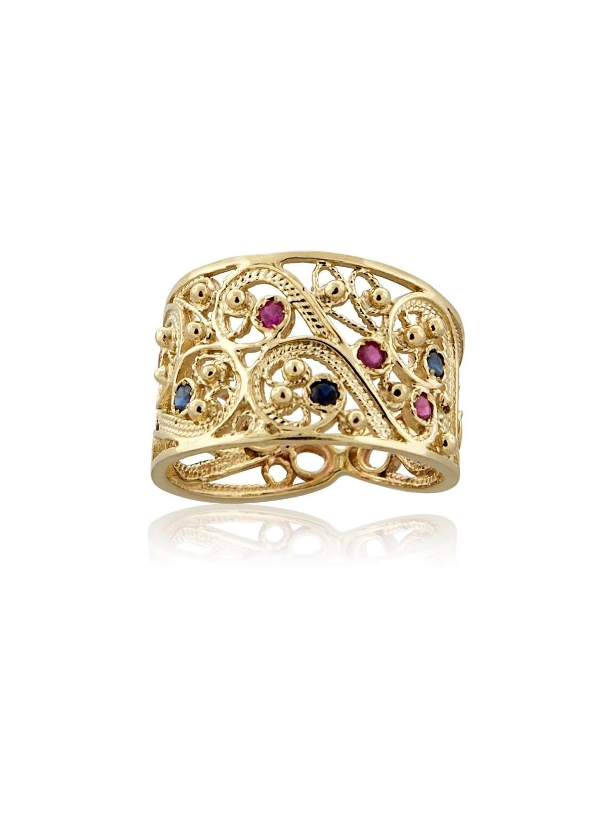 14K Gold and Gemstones Filigree Ring