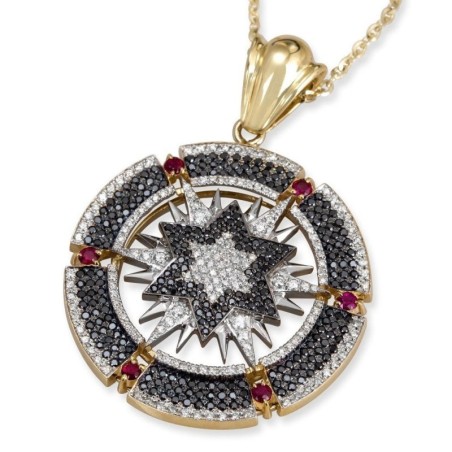 14K Gold Round Star of David Pendant With 445 Black & White Diamonds a