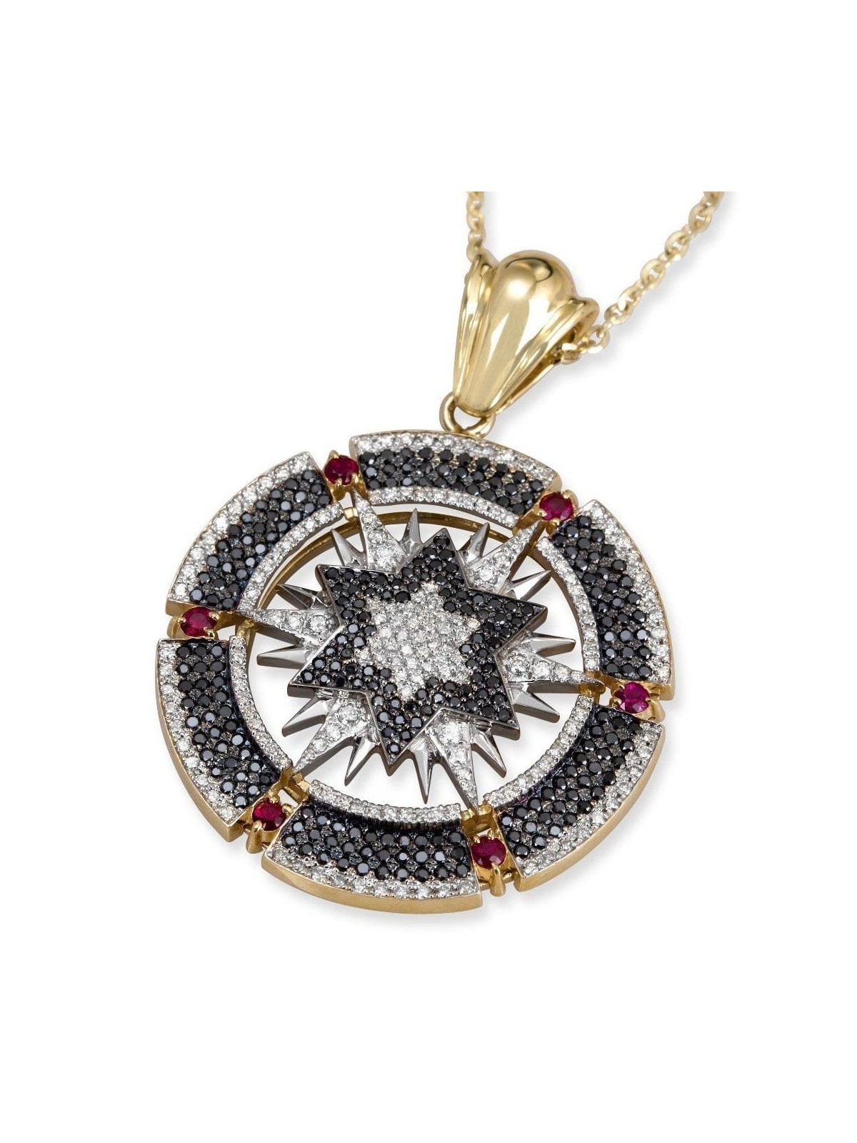 14K Gold Round Star of David Pendant With 445 Black & White Diamonds a