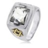 Traveler's Prayer: Silver and Gold Star of David Ring with Cubic Zirco