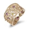 14K Gold Filigree Ring with Pink Sapphires and Tsavorite
