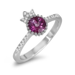 14K White Gold Diamond Ring with Pink Topaz Pomegranate