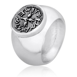 Large Silver Half Shekel Pomegranate Ring
