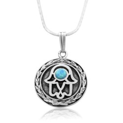 Sterling Silver Hamsa Necklace with Opal Stone