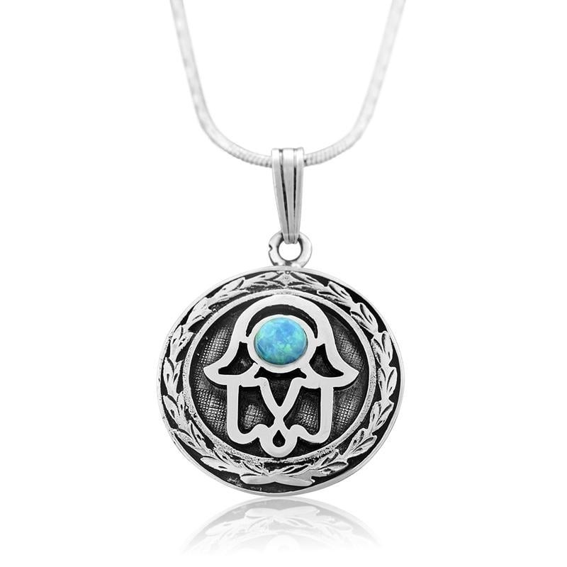 Collier Hamsa en argent sterling avec pierre opale