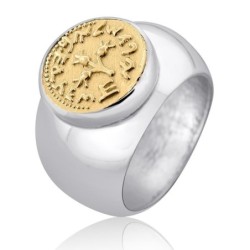 Large Gold & Silver Half Shekel Pomegranate Ring