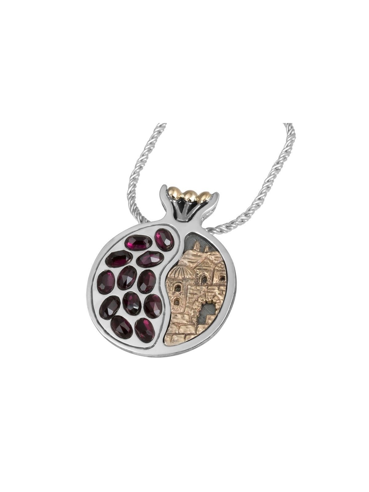 Collier de grenade en argent sterling et or 9 carats avec pierres de grenat -