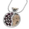 Sterling Silver and 9K Gold Pomegranate Necklace with Garnet Stones -