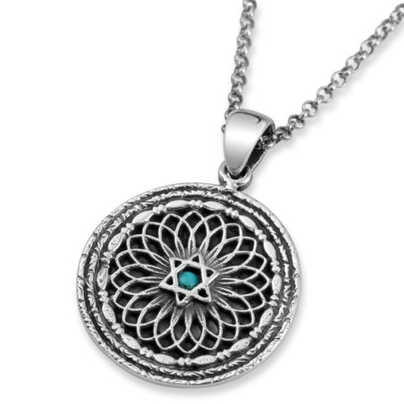 Collier décoratif étoile de David et bénédiction sacerdotale en argent sterling