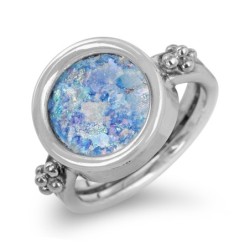 Sterling Silver and Roman Glass Ring with Silver Pearls