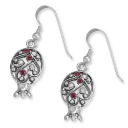 925 Sterling Silver Pomegranate Earrings With Rubies and Quartz