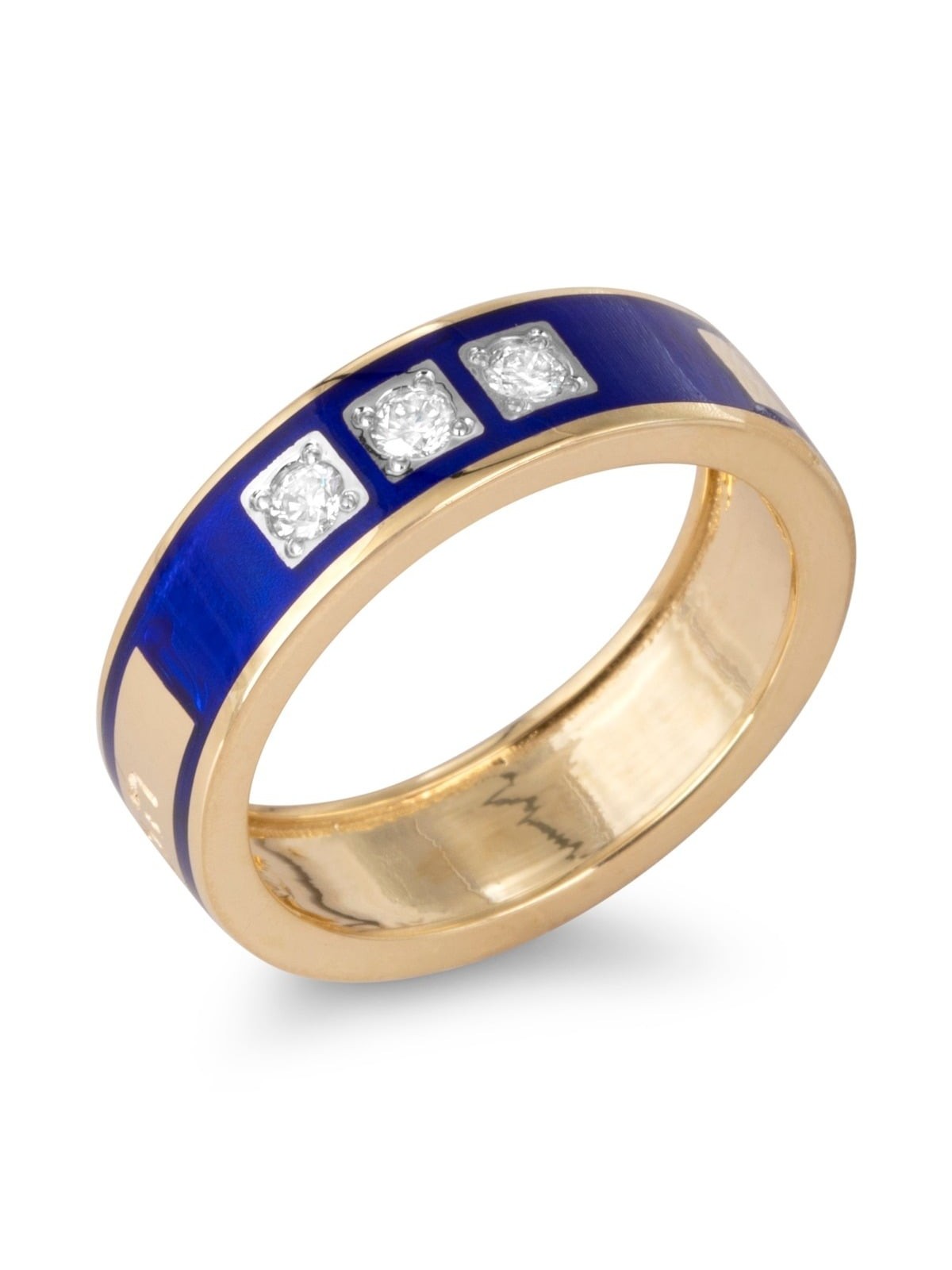 Bague « This Too Shall Pass » en or jaune 14 carats et émail bleu avec trois