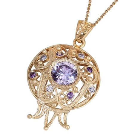 Rafael Jewelry 14K Gold Filigree Pomegranate Necklace with Amethysts