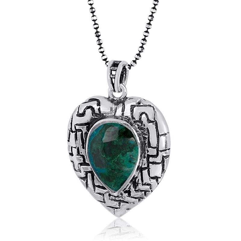 Grand collier coeur en argent avec pierre d'Eilat