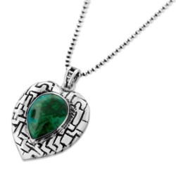 Large Silver Heart Necklace with Eilat Stone