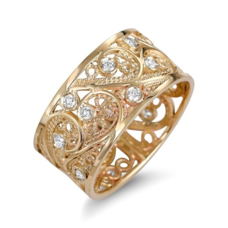 Rafael Jewelry Bague à motif floral en or 14 carats (avec 23 diamants)
