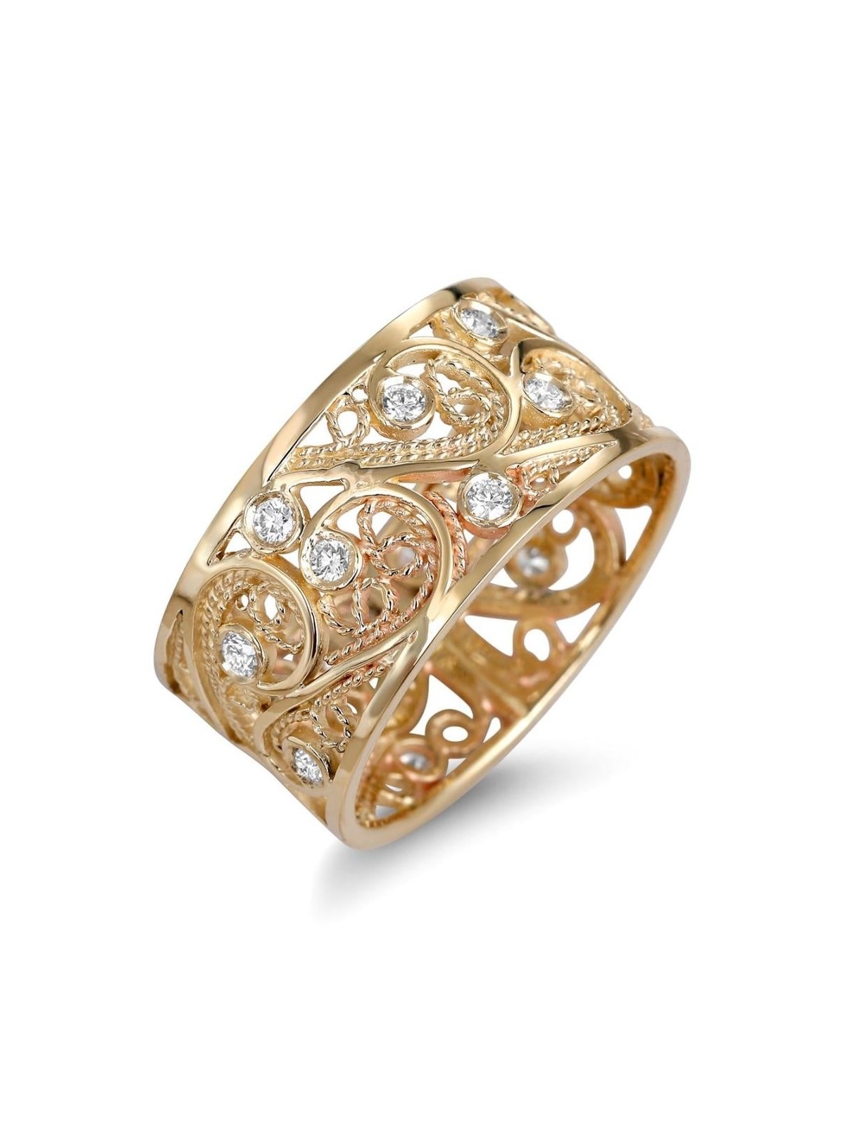 Rafael Jewelry Bague à motif floral en or 14 carats (avec 23 diamants)
