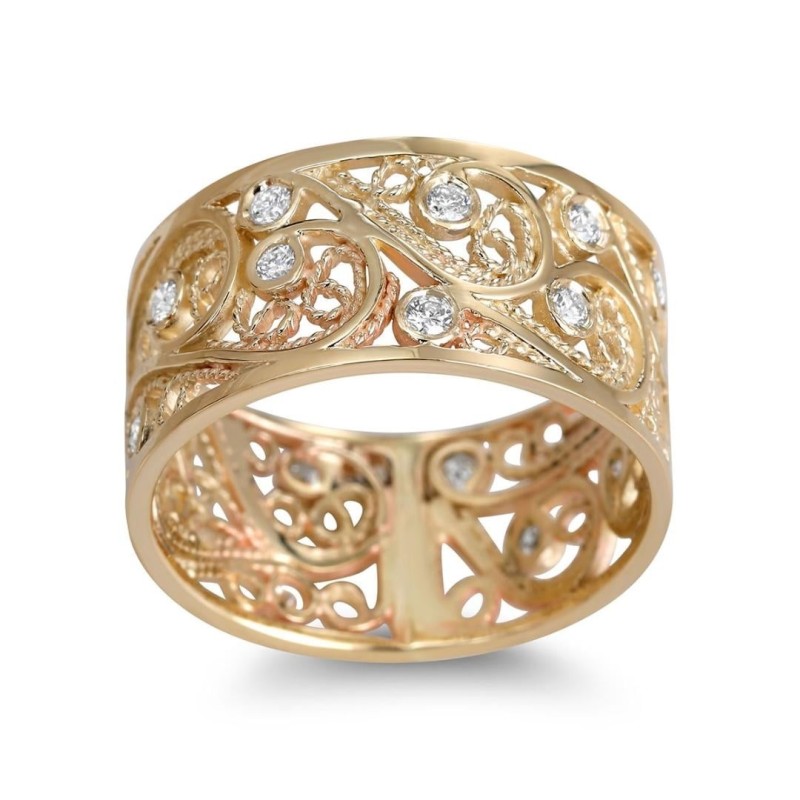 Rafael Jewelry Bague à motif floral en or 14 carats (avec 23 diamants)