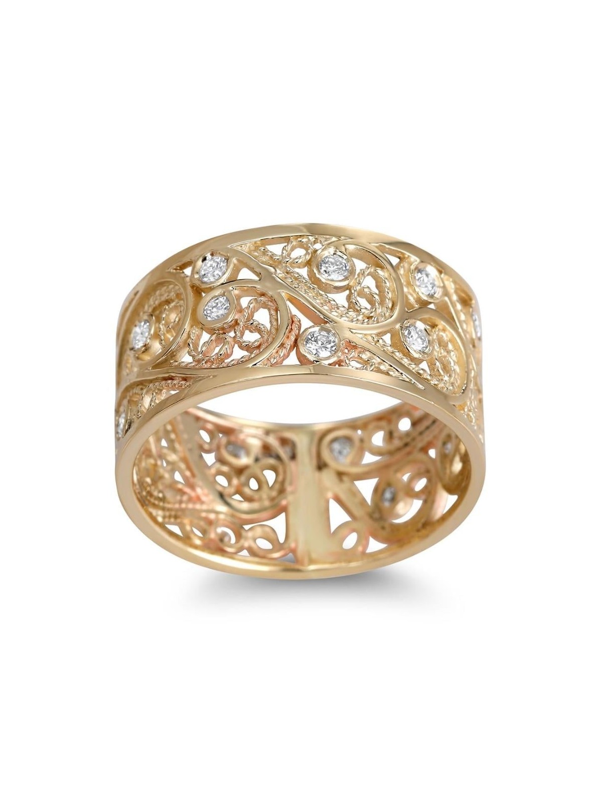 Rafael Jewelry Bague à motif floral en or 14 carats (avec 23 diamants)