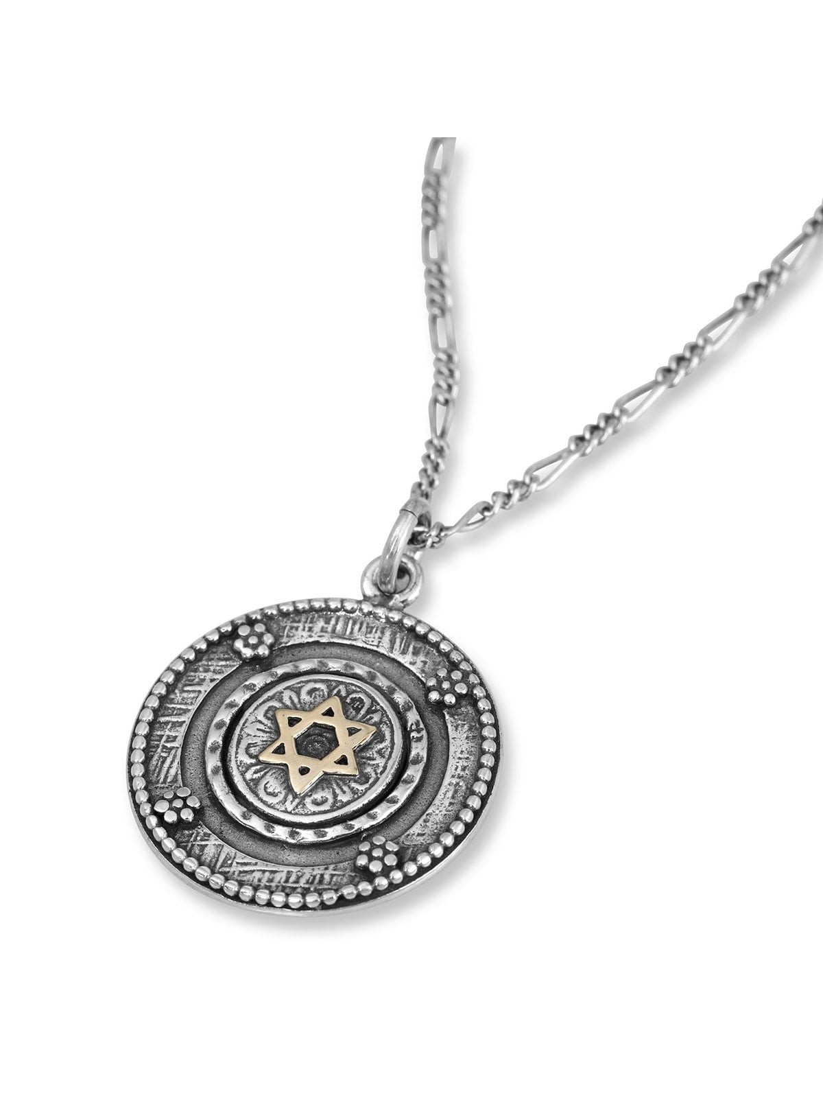Bordure fleurie : Collier en argent avec étoile de David en or