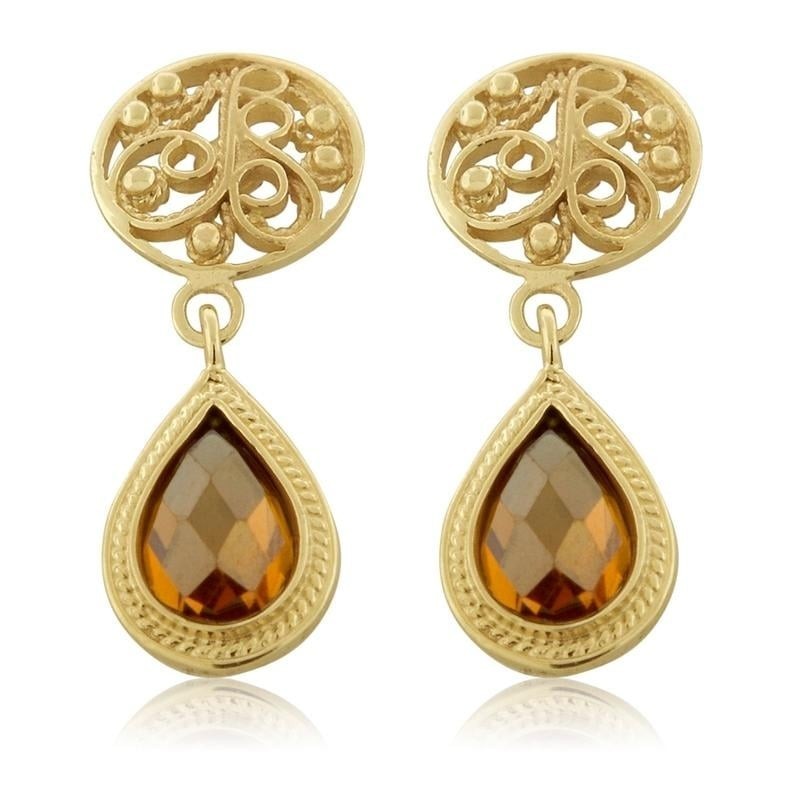 Boucles d'oreilles pendantes en or 14 carats et citrine