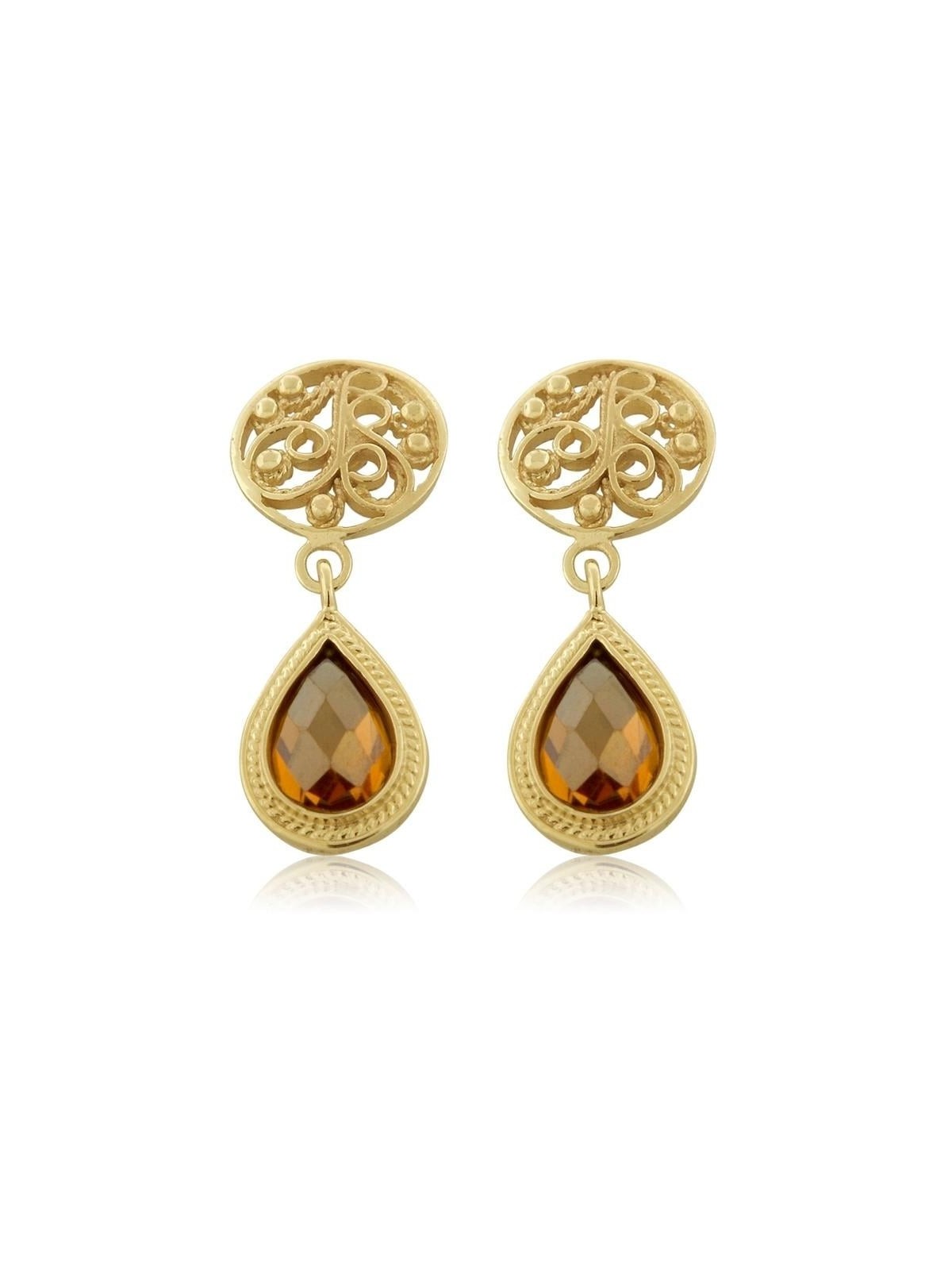 Boucles d'oreilles pendantes en or 14 carats et citrine
