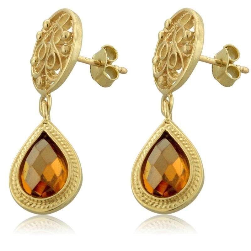 Boucles d'oreilles pendantes en or 14 carats et citrine