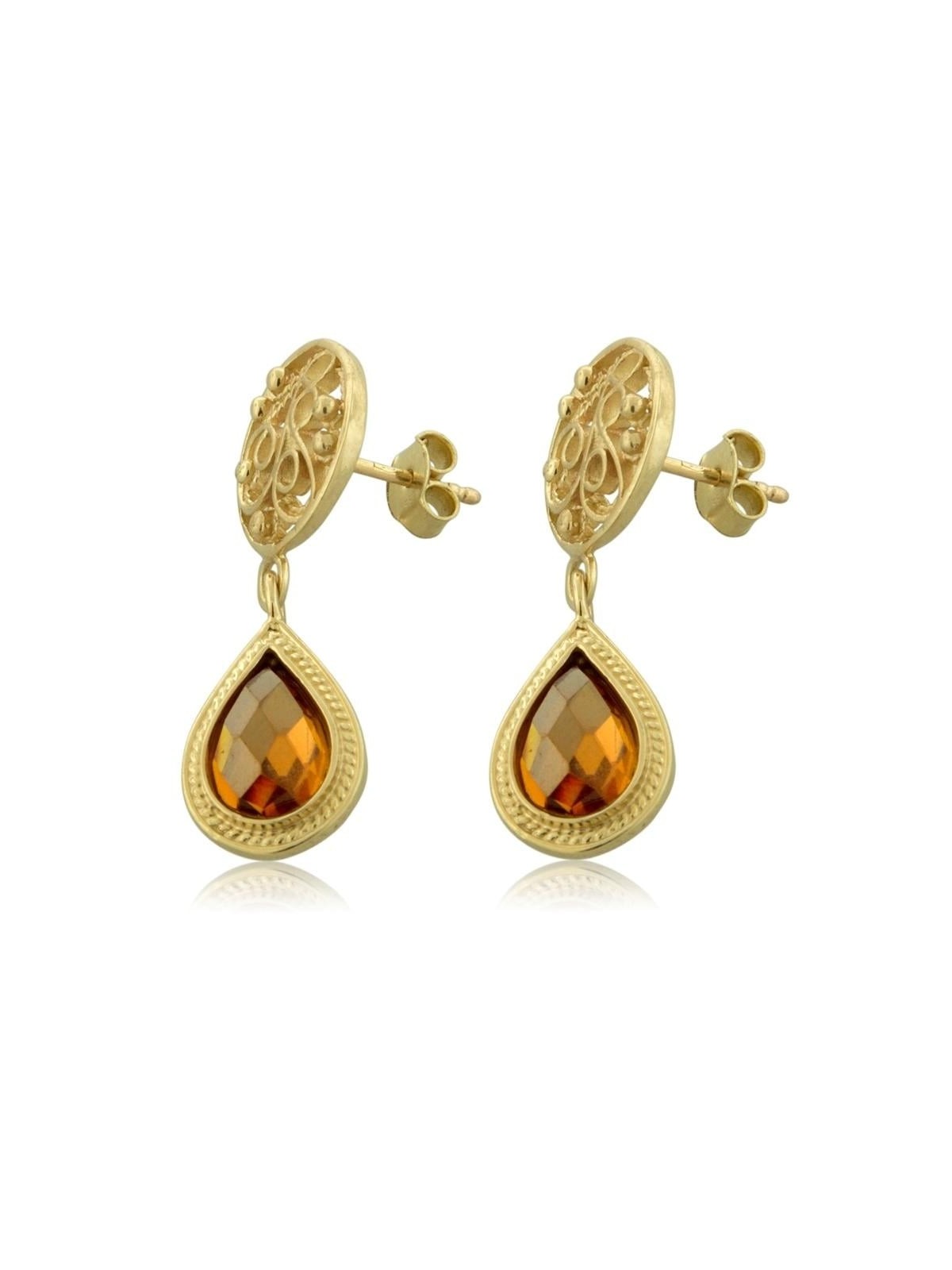 Boucles d'oreilles pendantes en or 14 carats et citrine
