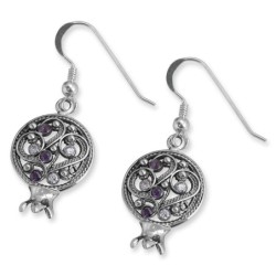 925 Sterling Silver Pomegranate Earrings With Filigree Design and Amet