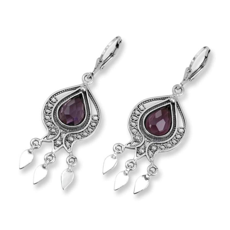 Rafael Jewelry Boucles d'oreilles grenade en argent avec pierre d'améthyste violette