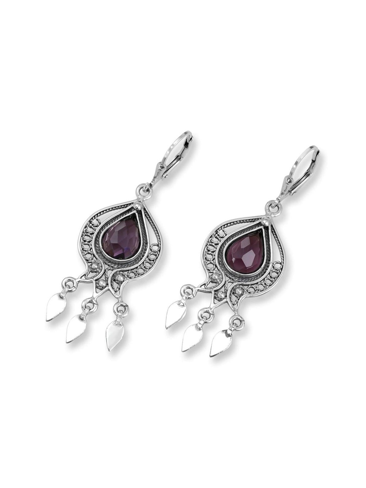 Rafael Jewelry Boucles d'oreilles grenade en argent avec pierre d'améthyste violette
