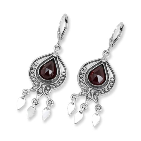 Rafael Jewelry Boucles d'oreilles grenade en argent avec pierre grenat rouge