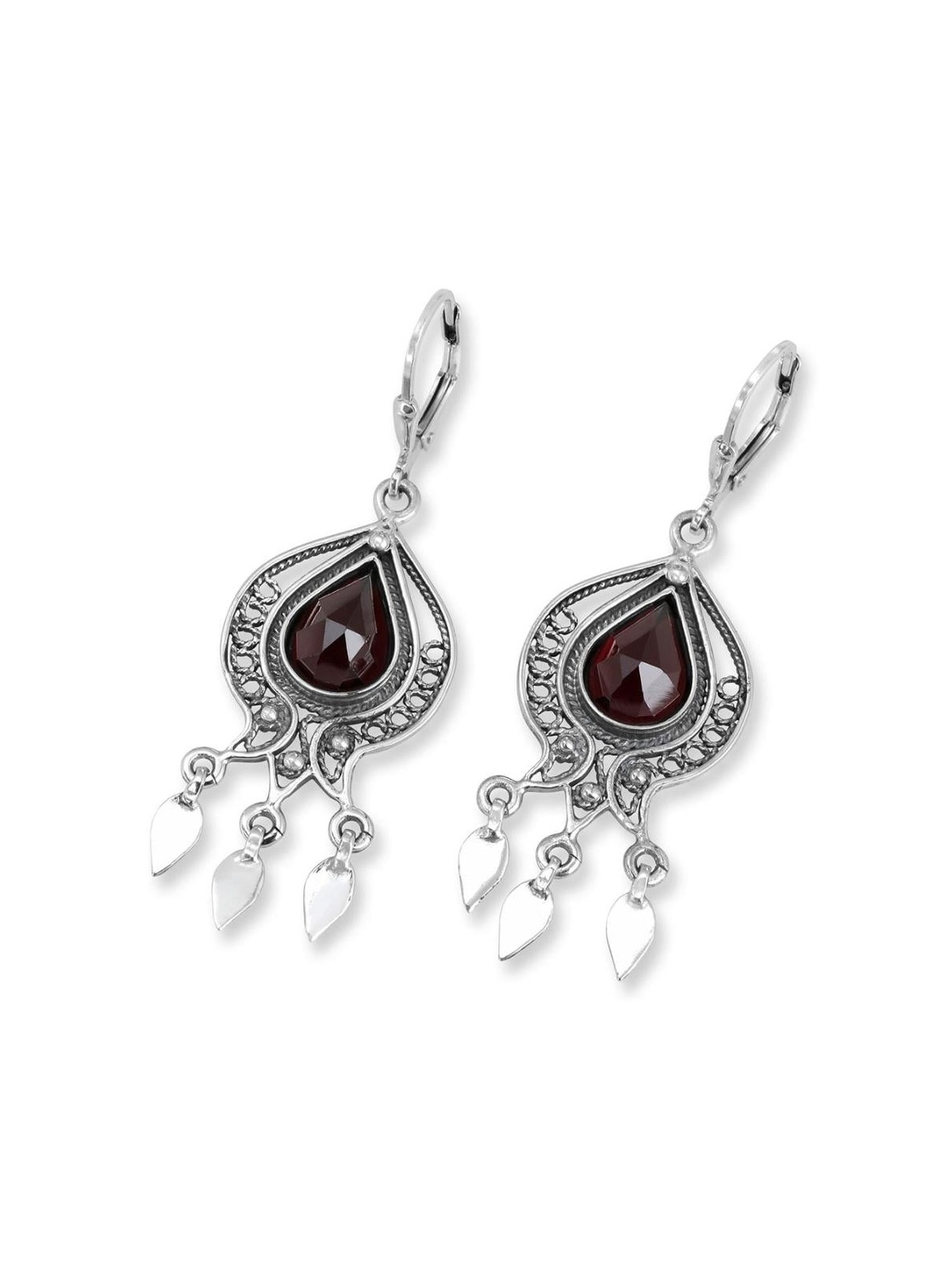 Rafael Jewelry Boucles d'oreilles grenade en argent avec pierre grenat rouge