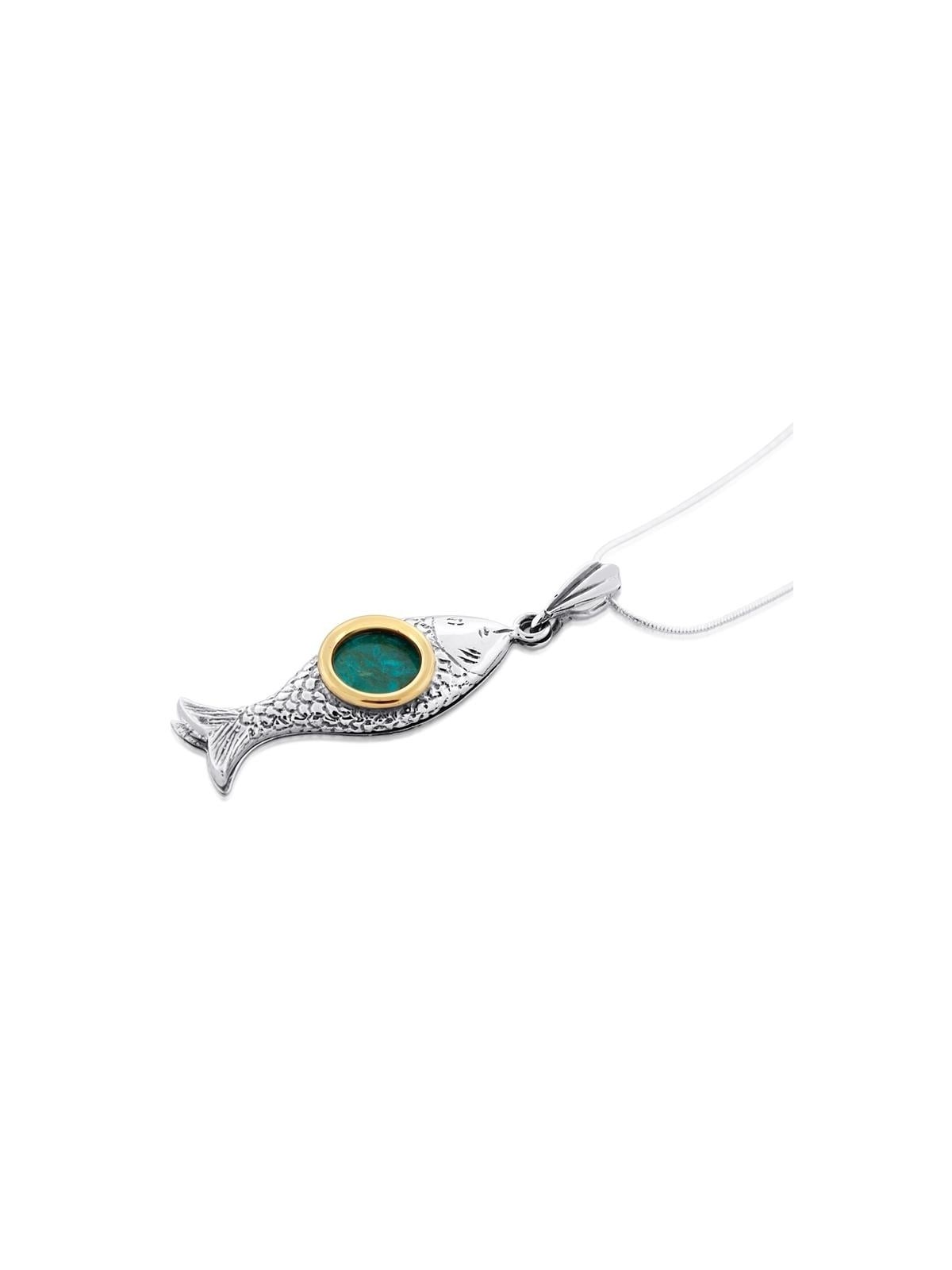 Eilat Stone, Silver and Gold Fish Necklace