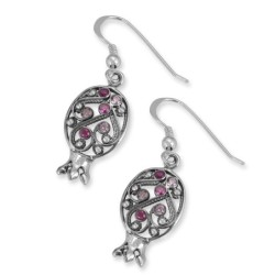 925 Sterling Silver Pomegranate Earrings With Filigree Design and Gems