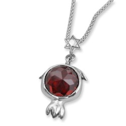 Sterling Silver and Garnet Pomegranate Necklace with Star of David Det