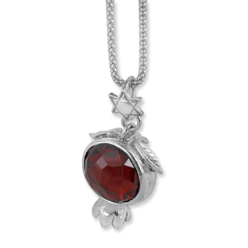 Collier de grenade en argent sterling et grenat avec étoile de David Det
