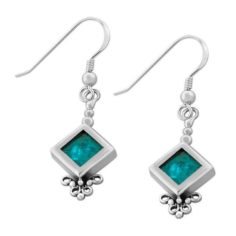 Boucles d'oreilles en forme de diamant en pierre d'Eilat et argent