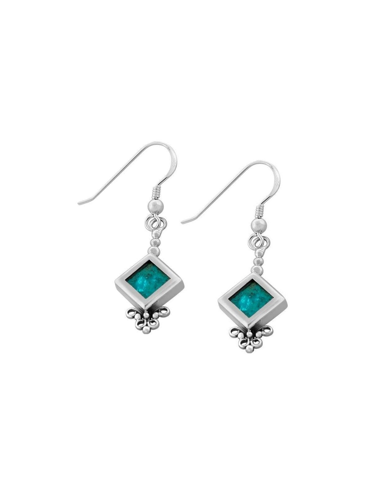 Boucles d'oreilles en forme de diamant en pierre d'Eilat et argent
