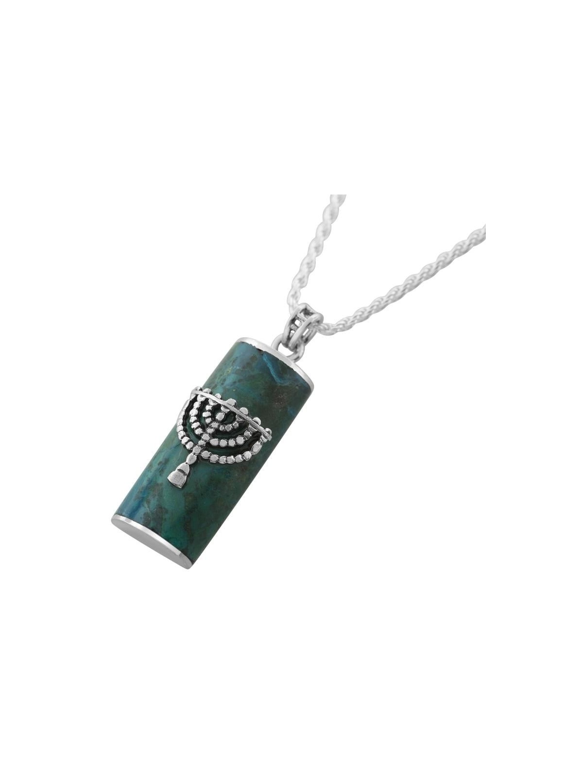 Collier en pierre d'Eilat avec menorah en argent sterling