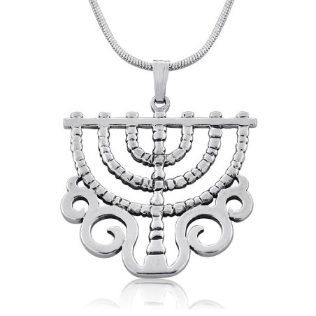Exclusive Sterling Silver Ornate Menorah Necklace