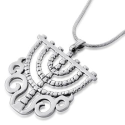 Exclusive Sterling Silver Ornate Menorah Necklace