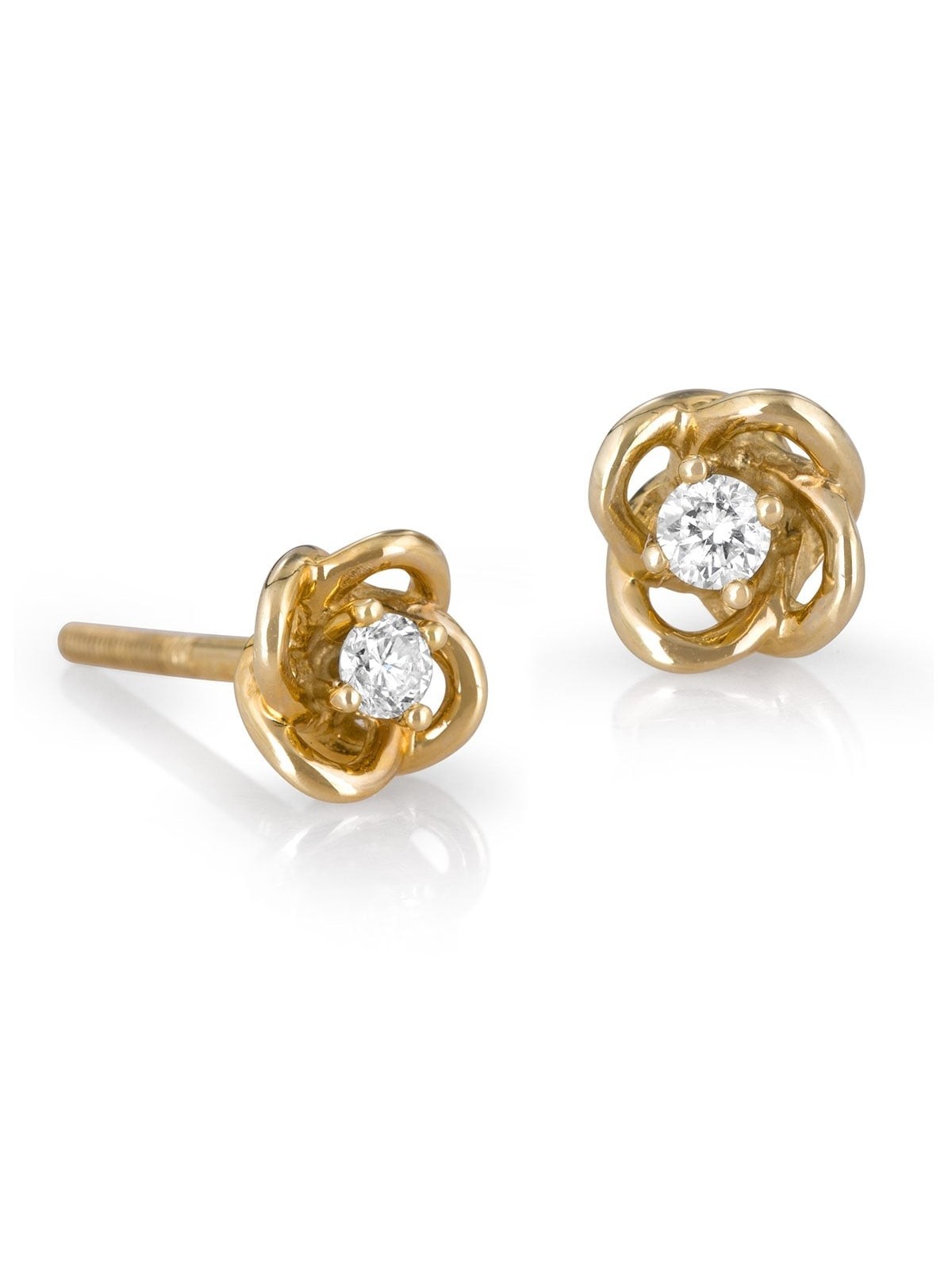 Boucles d'oreilles à tige en diamant à 4 griffes en or 14 carats avec un design noué chic (Cho