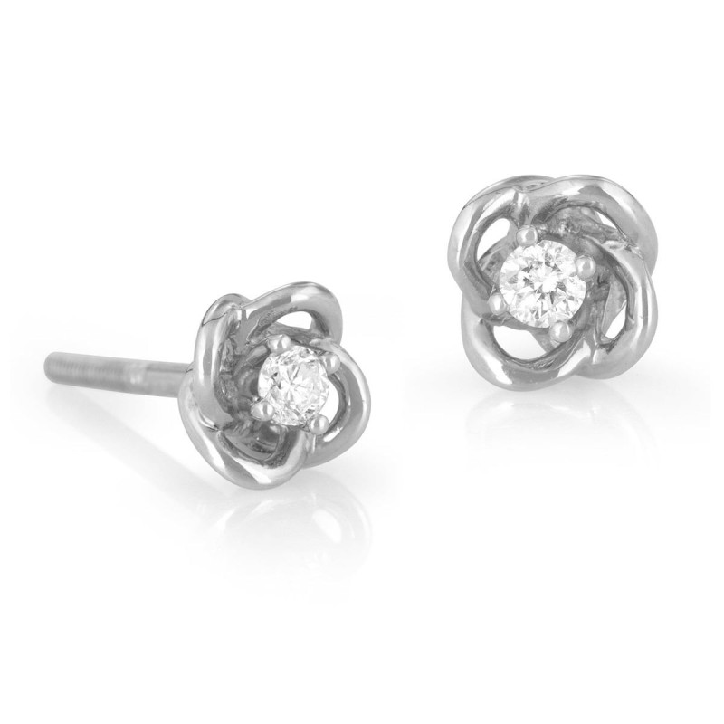 Boucles d'oreilles à tige en diamant à 4 griffes en or 14 carats avec un design noué chic (Cho