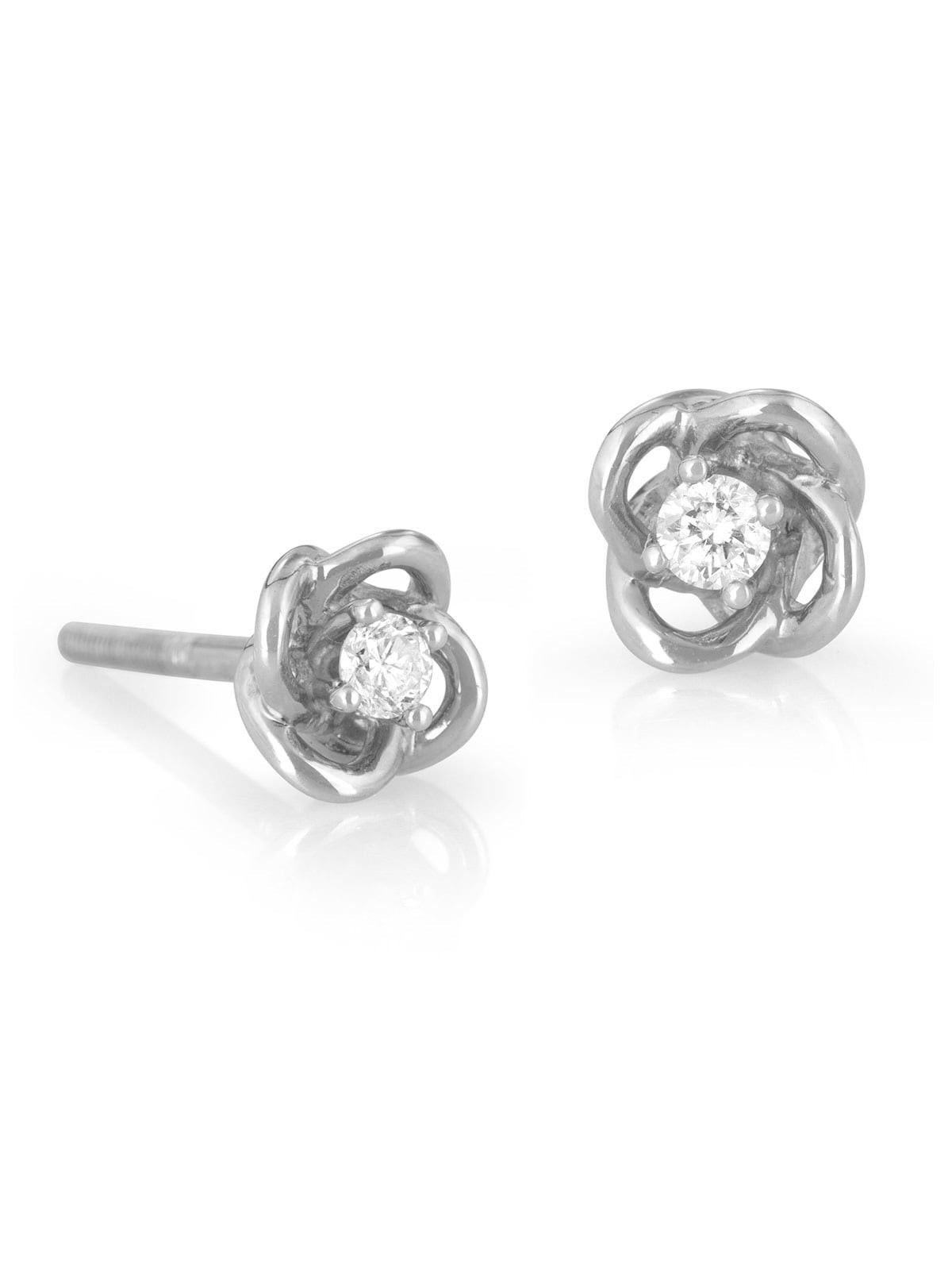 Boucles d'oreilles à tige en diamant à 4 griffes en or 14 carats avec un design noué chic (Cho