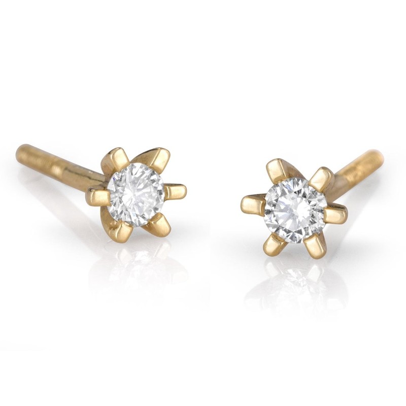 Boucles d'oreilles à tige en or 14 carats avec diamant à 6 griffes 0,24 ct (choix de couleur)