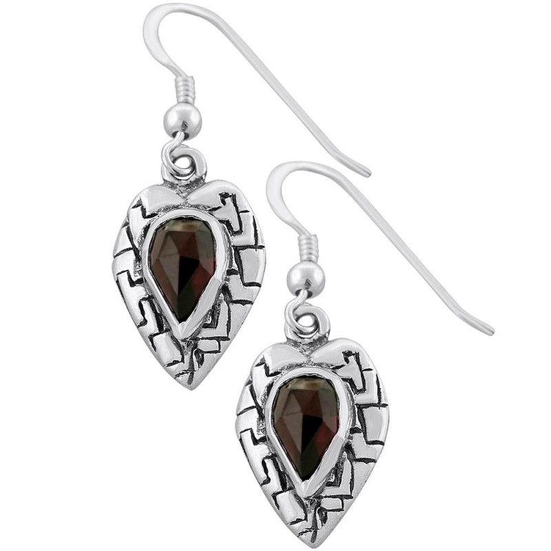 Boucles d'oreilles coeur en argent avec pierre grenat